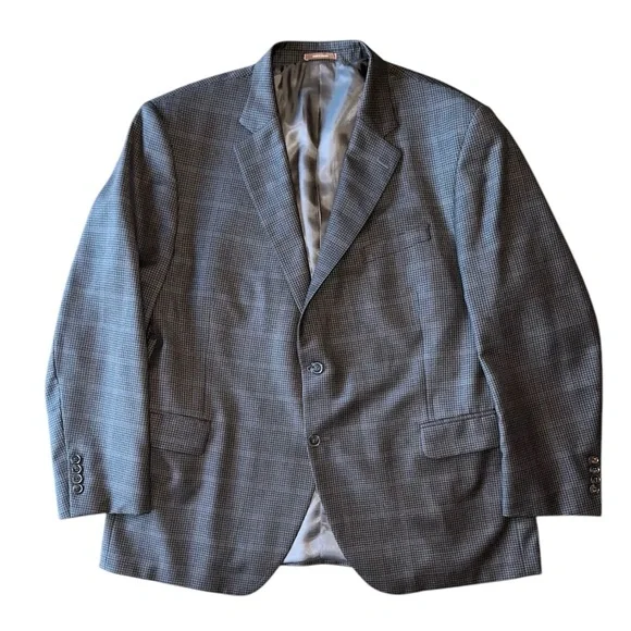 Peter Millar Men’s Luxury 50R Wool Blazer Grey Blue Windowpane Plaid Sport Coat - Picture 2 of 7